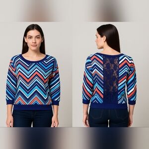 Almost Famous Navy Lace Overlay Top